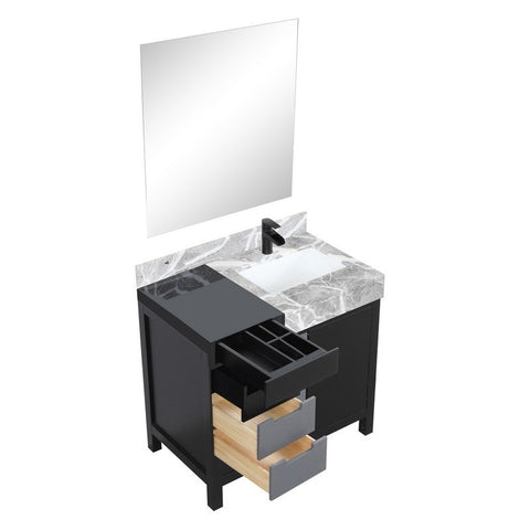 Image of Zilara 36" Black and Grey Vanity Set, Marble Top, Cascata Nera Matte Black Faucet Set | LZ342236SLISM30FCM