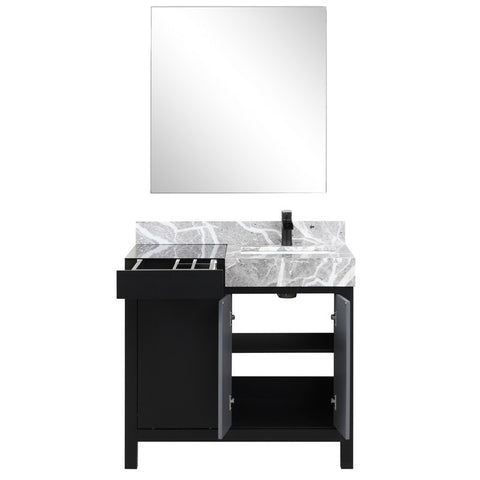 Image of Zilara 36" Black and Grey Vanity Set, Marble Top, Cascata Nera Matte Black Faucet Set | LZ342236SLISM30FCM