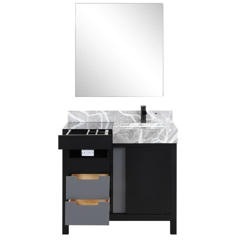 Image of Zilara 36" Black and Grey Vanity Set, Marble Top, Cascata Nera Matte Black Faucet Set | LZ342236SLISM30FCM