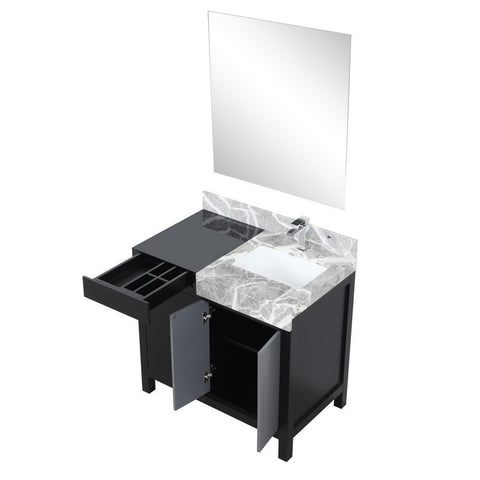 Image of Zilara 36" Black and Grey Vanity Set, Marble Top, Monte Chrome Faucet Set | LZ342236SLISM30FMC