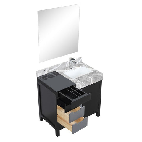 Image of Zilara 36" Black and Grey Vanity Set, Marble Top, Monte Chrome Faucet Set | LZ342236SLISM30FMC