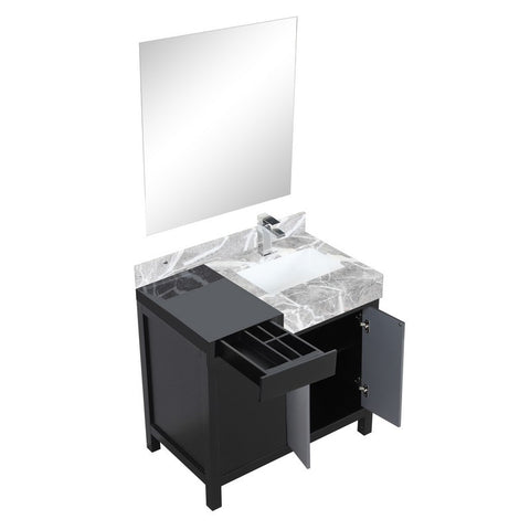 Image of Zilara 36" Black and Grey Vanity Set, Marble Top, Monte Chrome Faucet Set | LZ342236SLISM30FMC