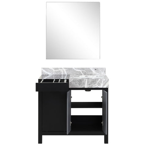 Image of Zilara 36" Black and Grey Vanity, Castle Grey Marble Top, and 30" Frameless Mirror | LZ342236SLISM30