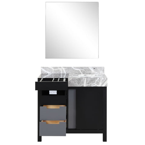 Image of Zilara 36" Black and Grey Vanity, Castle Grey Marble Top, and 30" Frameless Mirror | LZ342236SLISM30