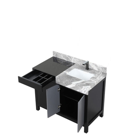 Image of Zilara 42" Black and Grey Vanity, Castle Grey Marble Top, and Balzani Gun Metal Faucet Set | LZ342242SLISFBG