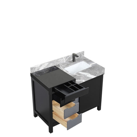 Image of Zilara 42" Black and Grey Vanity, Castle Grey Marble Top, and Balzani Gun Metal Faucet Set | LZ342242SLISFBG