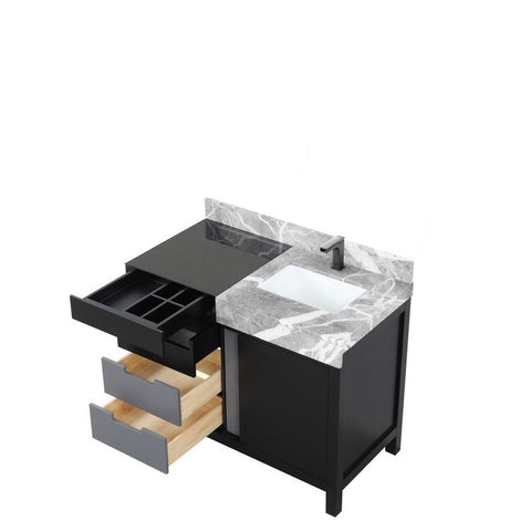 Image of Zilara 42" Black and Grey Vanity, Castle Grey Marble Top, and Balzani Gun Metal Faucet Set | LZ342242SLISFBG