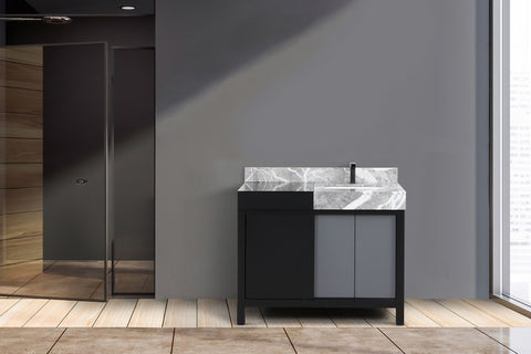 Image of Zilara 42" Black and Grey Vanity, Castle Grey Marble Top, and Balzani Gun Metal Faucet Set | LZ342242SLISFBG