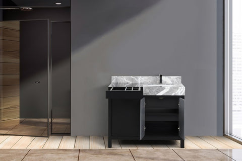 Image of Zilara 42" Black and Grey Vanity, Castle Grey Marble Top, and Balzani Gun Metal Faucet Set | LZ342242SLISFBG