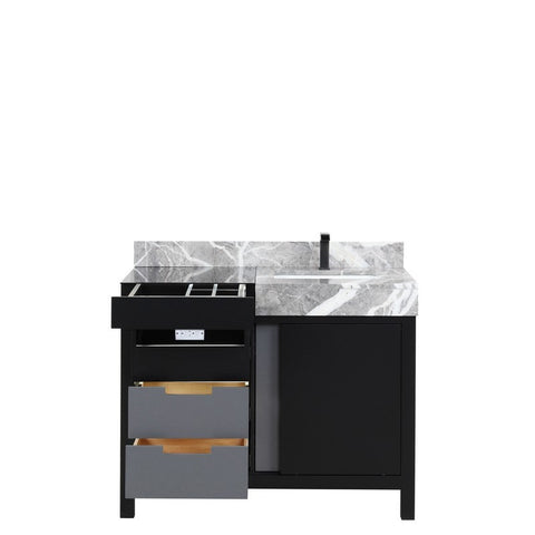 Image of Zilara 42" Black and Grey Vanity, Castle Grey Marble Top, and Balzani Gun Metal Faucet Set | LZ342242SLISFBG