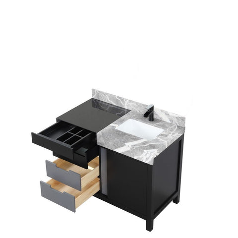 Image of Zilara 42" Black and Grey Vanity, Castle Grey Marble Top, and Cascata Nera Matte Black Faucet Set | LZ342242SLISFCM