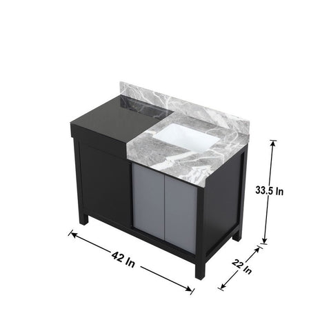 Image of Zilara 42" Black and Grey Vanity, Castle Grey Marble Top, and Monte Chrome Faucet Set | LZ342242SLISFMC