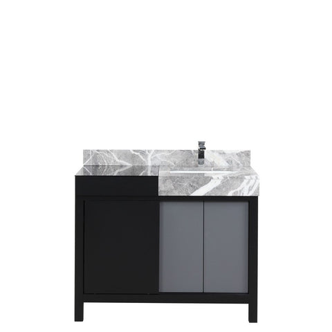 Image of Zilara 42" Black and Grey Vanity, Castle Grey Marble Top, and Monte Chrome Faucet Set | LZ342242SLISFMC