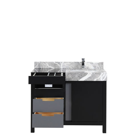 Image of Zilara 42" Black and Grey Vanity, Castle Grey Marble Top, and Monte Chrome Faucet Set | LZ342242SLISFMC
