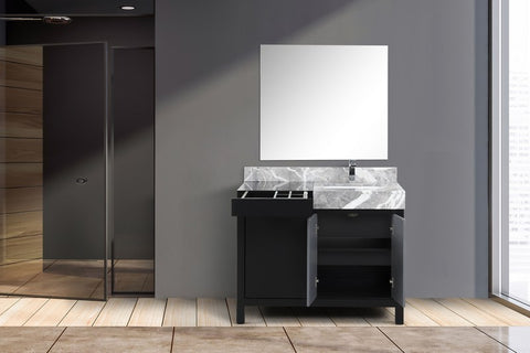 Image of Zilara 42" Black and Grey Vanity Set, Marble Top, Monte Chrome Faucet Set | LZ342242SLISM34FMC