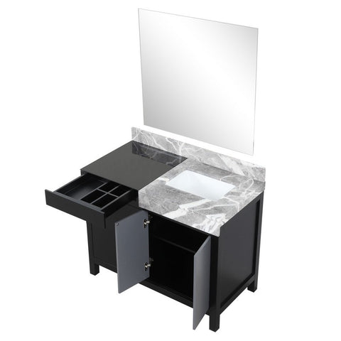 Image of Zilara 42" Black and Grey Vanity, Castle Grey Marble Top, and 30" Frameless Mirror | LZ342242SLISM34
