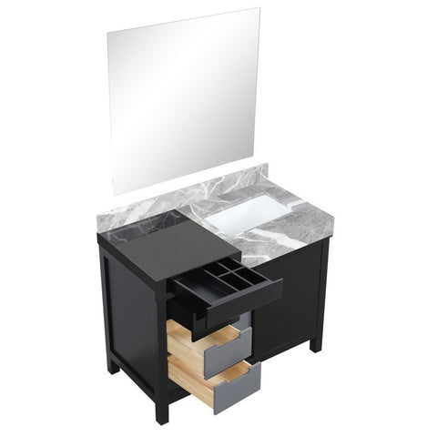 Image of Zilara 42" Black and Grey Vanity, Castle Grey Marble Top, and 30" Frameless Mirror | LZ342242SLISM34
