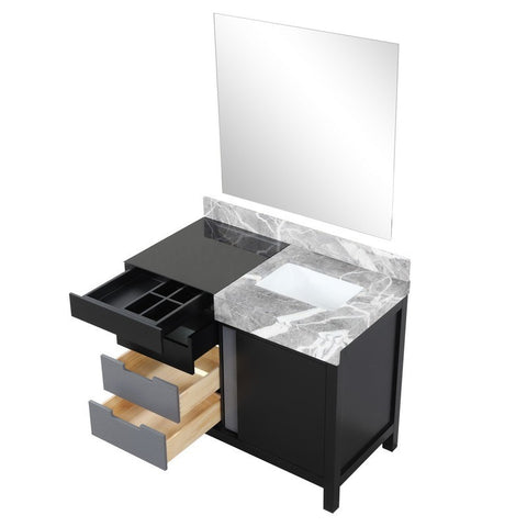 Image of Zilara 42" Black and Grey Vanity, Castle Grey Marble Top, and 30" Frameless Mirror | LZ342242SLISM34