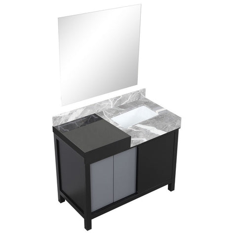 Image of Zilara 42" Black and Grey Vanity, Castle Grey Marble Top, and 30" Frameless Mirror | LZ342242SLISM34