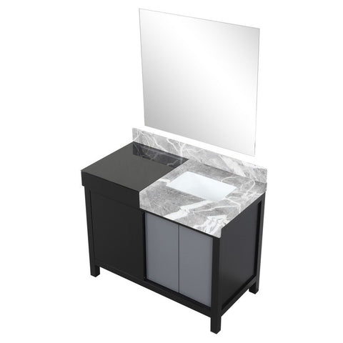 Image of Zilara 42" Black and Grey Vanity, Castle Grey Marble Top, and 30" Frameless Mirror | LZ342242SLISM34