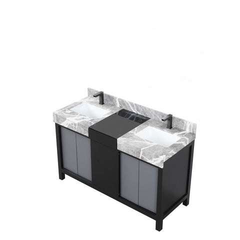 Image of Zilara 55" Black and Grey Double Vanity, Marble Top, and Balzani Gun Metal Faucet Set | LZ342255SLISFBG