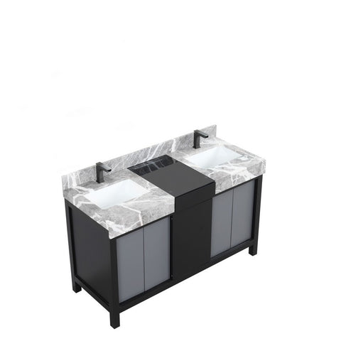 Image of Zilara 55" Black and Grey Double Vanity, Marble Top, and Balzani Gun Metal Faucet Set | LZ342255SLISFBG