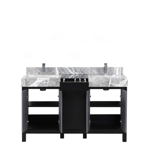 Image of Zilara 55" Black and Grey Vanity, Castle Grey Marble Top, and Monte Chrome Faucet Set | LZ342255SLISFMC