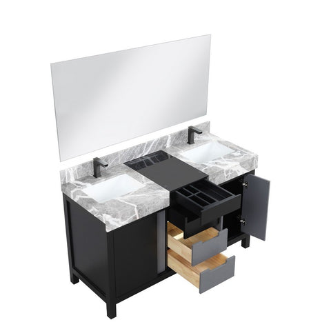 Image of Zilara 55" Black and Grey Vanity Set, Marble Top, Balzani Gun Metal Faucet Set | LZ342255SLISM53FBG