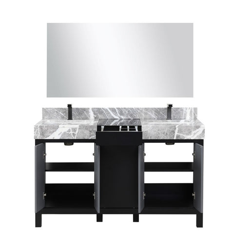 Image of Zilara 55" Black and Grey Vanity Set, Marble Top, Balzani Gun Metal Faucet Set | LZ342255SLISM53FBG