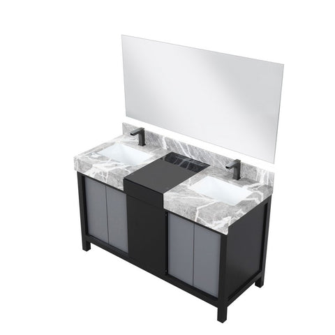 Image of Zilara 55" Black and Grey Vanity Set, Marble Top, Balzani Gun Metal Faucet Set | LZ342255SLISM53FBG