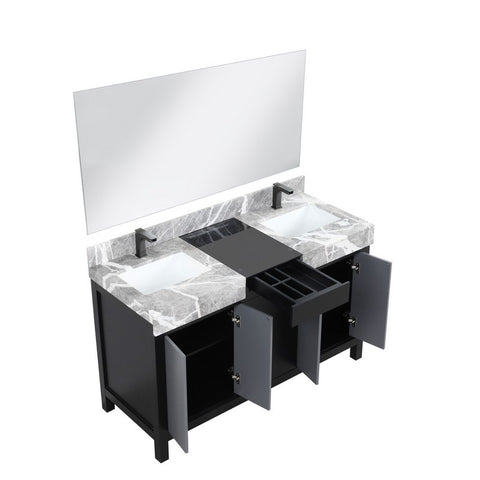 Image of Zilara 55" Black and Grey Vanity Set, Marble Top, Balzani Gun Metal Faucet Set | LZ342255SLISM53FBG