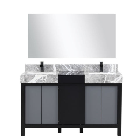 Image of Zilara 55" Black and Grey Vanity Set, Marble Top, Cascata Nera Matte Black Faucet Set | LZ342255SLISM53FCM