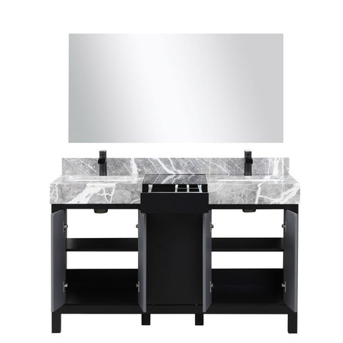 Image of Zilara 55" Black and Grey Vanity Set, Marble Top, Cascata Nera Matte Black Faucet Set | LZ342255SLISM53FCM