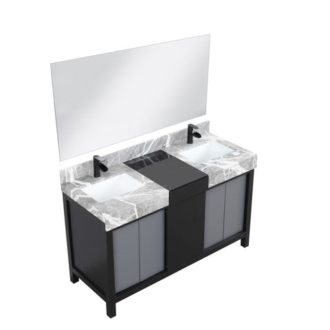 Image of Zilara 55" Black and Grey Vanity Set, Marble Top, Cascata Nera Matte Black Faucet Set | LZ342255SLISM53FCM