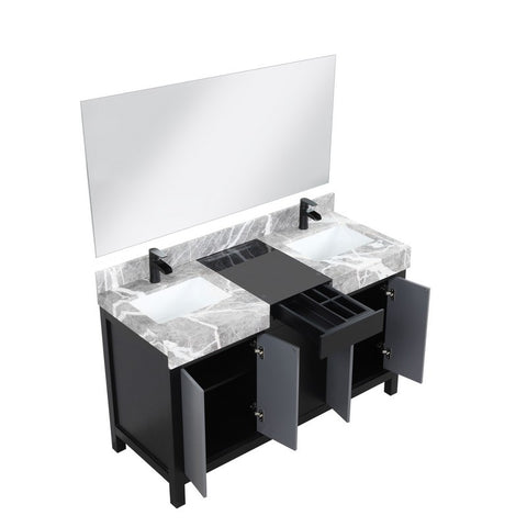 Image of Zilara 55" Black and Grey Vanity Set, Marble Top, Cascata Nera Matte Black Faucet Set | LZ342255SLISM53FCM