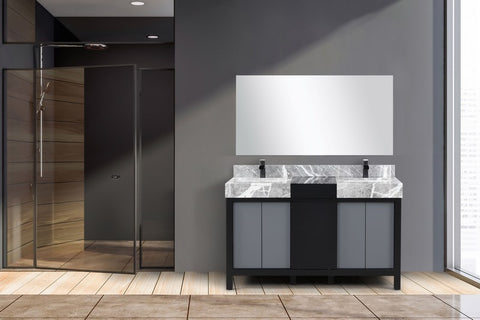 Image of Zilara 55" Black and Grey Vanity Set, Marble Top, Cascata Nera Matte Black Faucet Set | LZ342255SLISM53FCM