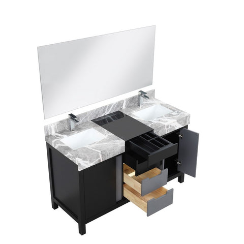Image of Zilara 55" Black and Grey Vanity Set, Marble Top, Monte Chrome Faucet Set | LZ342255SLISM53FMC