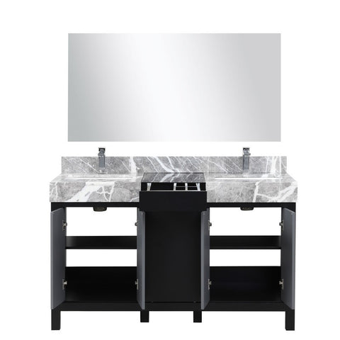 Image of Zilara 55" Black and Grey Vanity Set, Marble Top, Monte Chrome Faucet Set | LZ342255SLISM53FMC