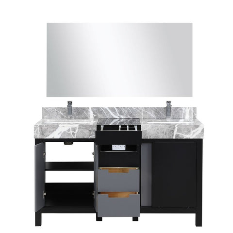 Image of Zilara 55" Black and Grey Vanity Set, Marble Top, Monte Chrome Faucet Set | LZ342255SLISM53FMC