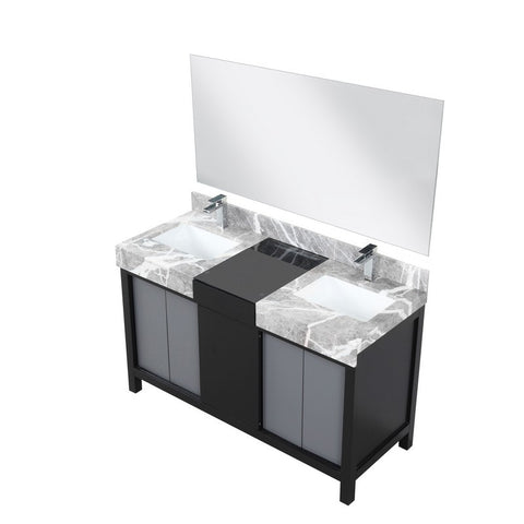 Image of Zilara 55" Black and Grey Vanity Set, Marble Top, Monte Chrome Faucet Set | LZ342255SLISM53FMC