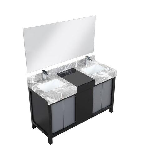 Image of Zilara 55" Black and Grey Vanity Set, Marble Top, Monte Chrome Faucet Set | LZ342255SLISM53FMC
