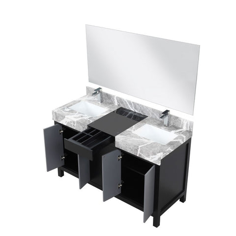 Image of Zilara 55" Black and Grey Vanity Set, Marble Top, Monte Chrome Faucet Set | LZ342255SLISM53FMC