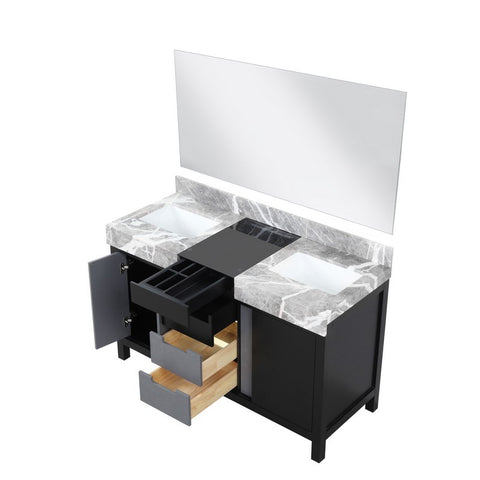 Image of Zilara 55" Black and Grey Double Vanity, Castle Grey Marble Top, and 30" Frameless Mirror | LZ342255SLISM53