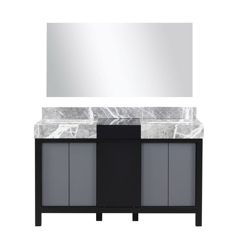 Image of Zilara 55" Black and Grey Double Vanity, Castle Grey Marble Top, and 30" Frameless Mirror | LZ342255SLISM53