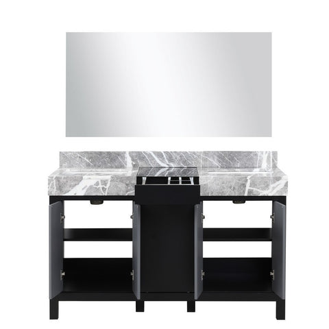 Image of Zilara 55" Black and Grey Double Vanity, Castle Grey Marble Top, and 30" Frameless Mirror | LZ342255SLISM53