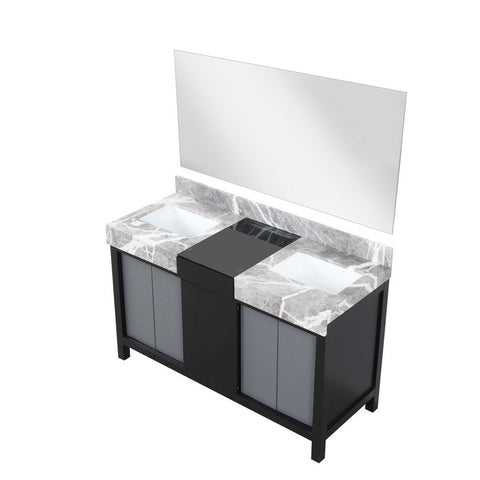 Image of Zilara 55" Black and Grey Double Vanity, Castle Grey Marble Top, and 30" Frameless Mirror | LZ342255SLISM53