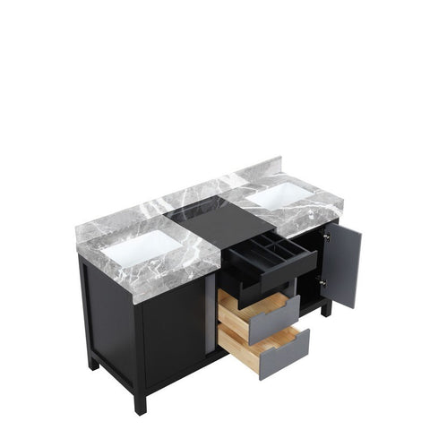 Image of Zilara 60" Black and Grey Double Vanity, Castle Grey Marble Top | LZ342255SLIS000