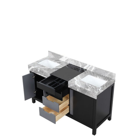 Image of Zilara 60" Black and Grey Double Vanity, Castle Grey Marble Top | LZ342255SLIS000