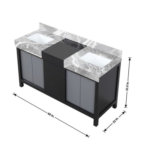 Image of Zilara 60" Black and Grey Double Vanity, Castle Grey Marble Top | LZ342255SLIS000