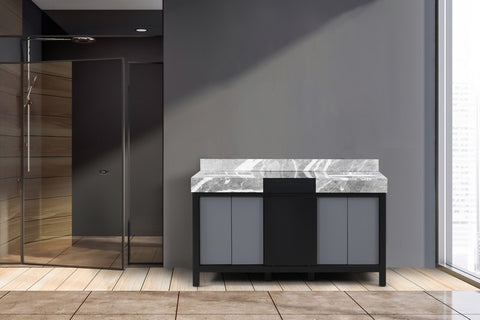 Image of Zilara 60" Black and Grey Double Vanity, Castle Grey Marble Top | LZ342255SLIS000